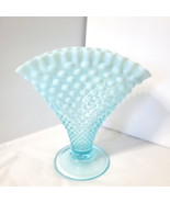 Vintage Fenton Blue Opalescent Hobnail Fan Vase Glass Ruffled Crimp Edge... - $64.14 CAD