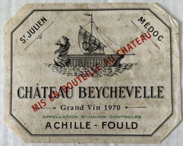 St Julien Medoc Chateau Beychevelle Grand Vin 1970 Vintage Wine Bottle L... - $22.72