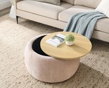 2 In 1 Round Storage Ottoman,Work As End Table And Ottoman,Pink - $257.99