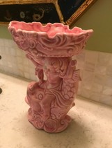 Vtg Pink Candy Dish Ashtray trinket BATH Soap HOlder Ceramic Cherub Riding Fish - £13.39 GBP