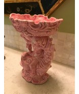 Vtg Pink Candy Dish Ashtray trinket BATH Soap HOlder Ceramic Cherub Ridi... - $17.82