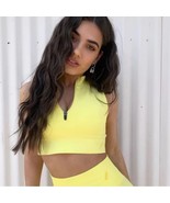 T/A LA The Zahara Bra 1/2 zip mock crop athletic top neon lemon yellow s... - $39.76 CAD
