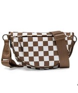 Checkered Nylon Fanny Pack Sling Bags Brown White - $38.61