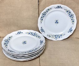 Vintage Poland Favolina Candia China Dinner Plates Blue Flowers Set Of 6 - £43.36 GBP