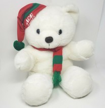 20" Vintage Ace Hardware Store Christmas White Teddy Bear Stuffed Animal Plush - £67.58 GBP