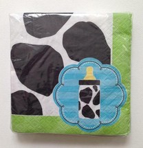 BABY BOY Cow Print Party Luncheon NAPKINS - 16 Pack - Baby Shower Dinner Party - £6.21 GBP