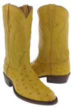 Cowboy Western Boots Leather Full Ostrich Quill Buttercup Round Toe Botas - £199.79 GBP