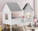 Twin Low Loft Bed With Two Side Windows And Roof, Wood House Bed For Kid... - $511.99