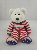 14" TY Beanie Buddies American Flag Bear Stars & Stripes Red White Blue 2002 - $14.99