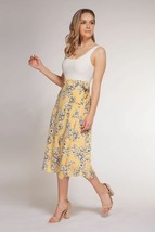 Dex Women&#39;s Floral Front Slit Midi Skirt Yellow (XL, L) NWT - £38.53 GBP