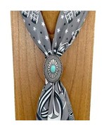 Western Silver Tone Concho with Turquoise Center Stone Wild Rag Scarf Slide - €18,74 EUR