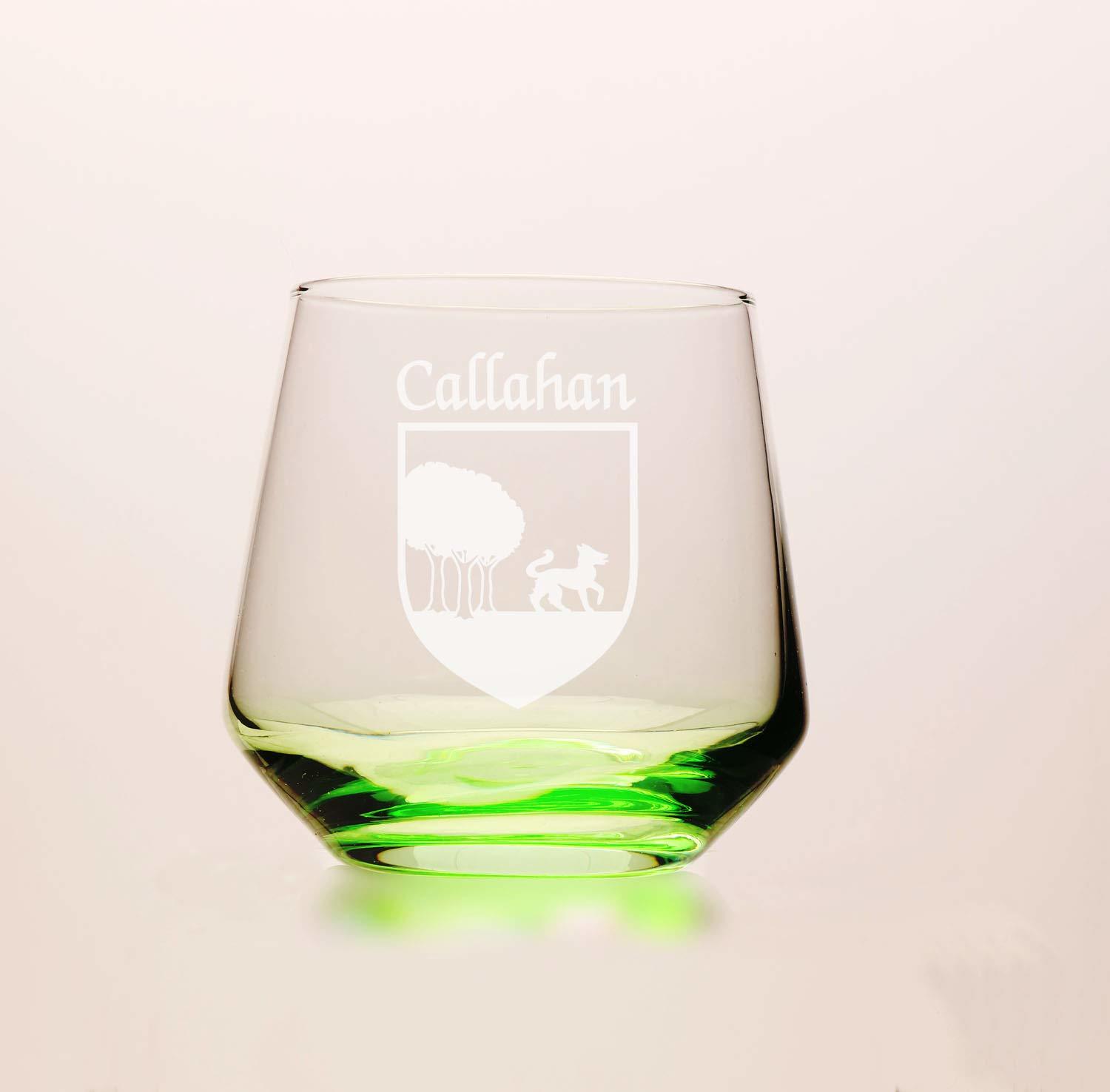 Callahan Irish Coat of Arms Green Tumbler Glasses - Set of 4 (Sand Etched)
