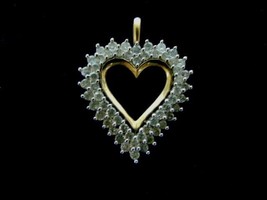 Womens Vintage Estate 10K Gold Heart Pendant W/ Diamonds 3.9g #E895 - £238.87 GBP