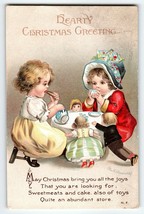 Ellen Clapsaddle Hearty Christmas Postcard Girls And Dolls Tea Party Series 1950 - $72.68