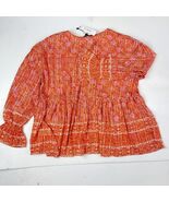 RD+Koko Orange Floral Peasant Blouse Top Long Sleeve Ruffle Hem Boho Sty... - $23.99 CAD