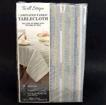 Twill Striped Laminated Fabric Tablecloth Oblong 60" x 104" Striped Blue... - $32.90