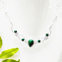 925 Sterling Silver Malachite Necklace Handmade Gemstone Jewelry Gift For Women - £75.38 GBP