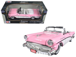 1957 Buick Roadmaster Convertible Pink and White 1/18 Diecast Model Car by Mo... - £48.37 GBP