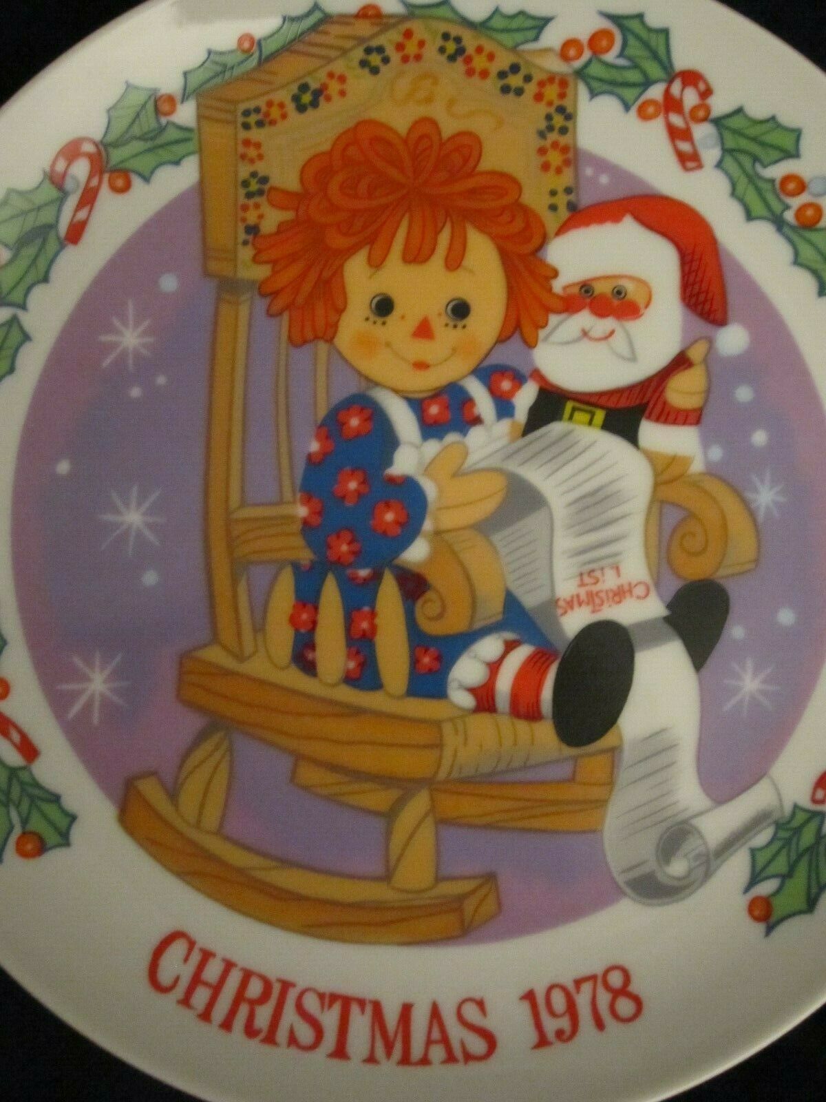 Primary image for RAGGEDY ANN 1978 CHRISTMAS collector plate CHECKING THE LIST Santa