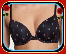 40C Black Rainbow LOGO Smooth Extreme Lift Victorias Secret Plunge PushUp UW Bra - £31.96 GBP