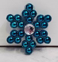 Blue Teal Glitter Snowflake Flower Beaded Ornament Decoration - £6.38 GBP