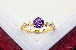Stackable 6mm Amethyst Ring,Yellow/White/Rose Gold Engagement Rings, 14k gold - £25.28 GBP