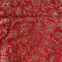 2 Yards VTG Cotton Fabric Red Gold Flowers Floral - £10.06 GBP