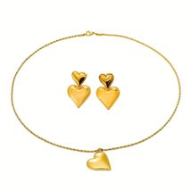 Elegant 18K Gold Plated Jewelry Set: Double Heart Earrings and Heart Pendant Nec - £20.73 GBP+