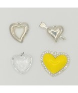 Lot of 4 Heart Pendants Yellow Rhinestone Clear Silver Open Puffy Arrow - $56.84 MXN