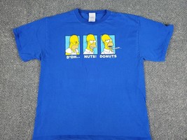 Vtg Simpson Shirt Mens L Blue Cotton Tee Delta Pro Weight Y2K Homer Doh Nuts &#39;04 - £18.17 GBP