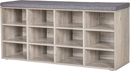 Dinzi Lvj Shoe Storage Bench With Cushion, Cubby Shoe Rack With 12, Greige - £89.51 GBP