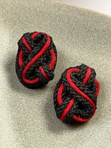 Large Black Braided w Red Cord Twist Knot Oval Post Earrings for Pierced Ears – - £7.46 GBP