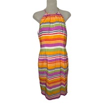 Elizabeth Scott 100% Silk Striped High Neck Mini Dress Size 4 NWT - £25.85 GBP