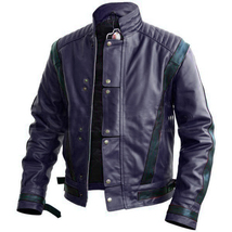 Handmade Men Michael Jackson Style Blue Leather Jacket, Men Biker Fashion Jacket - £199.58 GBP