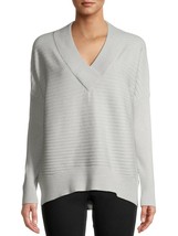 Time And Tru Women&#39;s V Neck Pullover Sweater MEDIUM (8-10) Light Grey New - £15.64 GBP