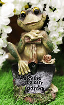 Ebros Whimsical Green Thumb Frog Holding Welcome To Our Garden Shovel Fi... - $22.99