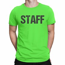 Men&#39;s Staff Tee Neon Green Event Shirt T-Shirt Distressed Design Soft - $12.99+