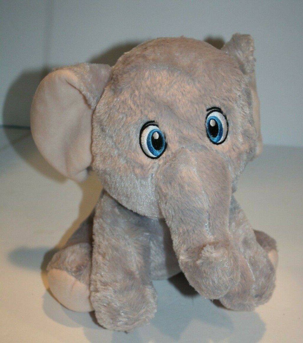 Kellytoy Elephant Gray Plush 10" Grey Stuffed Animal Sewn Blue Eye Soft ...