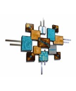 HUGE blue Laguna Wall Sculpture -Turquoise wood and metal square wall ar... - $549.99