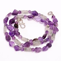 Amethyst Rutile Quartz Smooth Beads Necklace 4-10 mm 17&quot; UB-8534 - £7.71 GBP