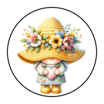 30 Gnome Summer Floral Envelope Seals Stickers Labels Tags 1.5&quot; Round Spring - £6.36 GBP
