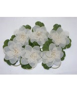Vintage Handmade Napkin Rings Set of 6  Cream Sheer Netting Green Leaf #37 - €16,87 EUR