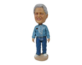 Custom Bobblehead Graceful Male Standing Upright With A Mobile In Shirt Pocket - - £70.39 GBP