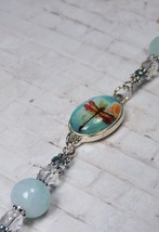 Dragonfly Glass Crystal Keychain Aqua Beaded Handmade New - £15.76 GBP