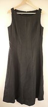 Anne Klein 100% Linen Vintage Pin Up Sheath Scoop Neck Seamed Black Dress 10 - £39.21 GBP