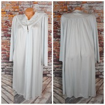 Shadowline Medium Vintage Blue Robe Satin &amp; Lace White Embroidered Yoke - £30.06 GBP