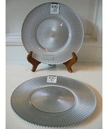 2 New Akcam Turkish Silver Glitter Salad Dessert Plates Hand Painted Glass - $19.79