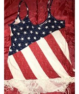 NAUGHTY SEXY WOMAN HALLOWEEN COSPLAY COSTUME SPAGHETTI SHIRT TOP USA FLAG - $26.77 CAD