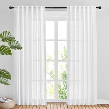 Nicetown White Linen Sheer Curtains And Drapes 84 Inches Long, Rod, Set Of 2 - £31.35 GBP