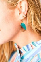 Wood &amp; Turquoise Geometric Drop Earrings - £2.33 GBP